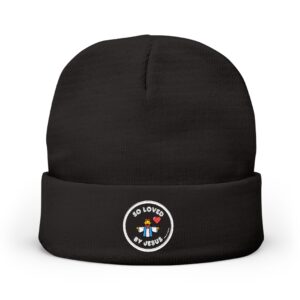 Embroidered 'So Loved by Jesus' Knit Beanie — Christian Faith Winter Hat