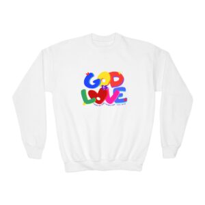 Youth Crewneck Sweatshirt — Colorful "Good Love" Graphic Kids Pullover