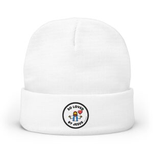 Embroidered 'So Loved By Jesus' Knit Beanie — Cozy Christian Winter Hat