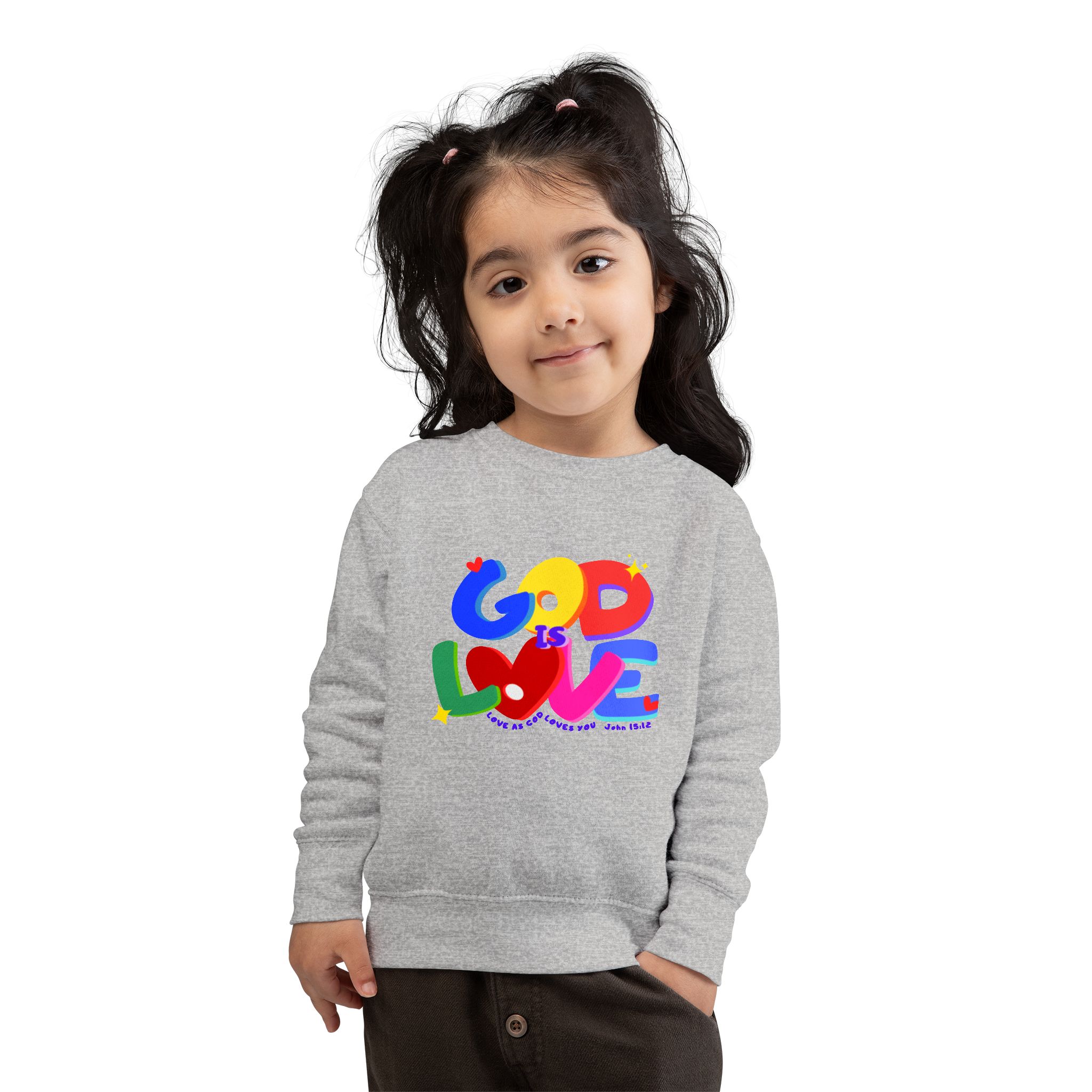 God Is Love Toddler Sweatshirt — Colorful Christian Kids Crewneck