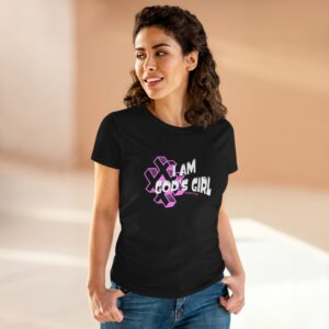 I Am God's Girl Tee — Christian Women's Faith T-Shirt (Pink Cross Design)