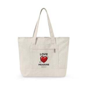 Canvas Tote Bag – "Love Beyond Measure" Heart Graphic Zippered Shopper