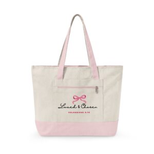 Canvas Tote Bag — Pink Bow ‘Loved & Chosen’ Zippered Carryall
