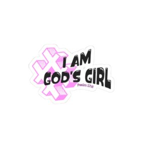 I Am God's Girl Kiss-Cut Sticker — Pink Cross Religious Faith Laptop Decal