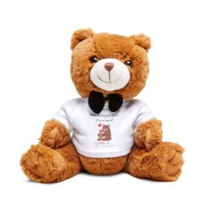 Plush Teddy Bear with Bow Tie & Printed T‑Shirt — Cute Gift for Kids & Valentine’s