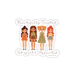 Beautifully Created Die-Cut Sticker — “Set Apart & Appointed” (Jeremiah 1:5) — Christian Girl Illustration