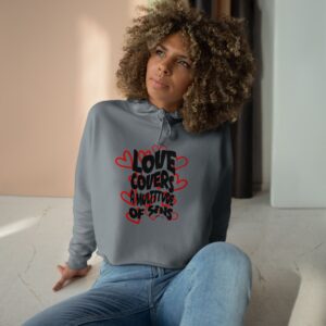 Love Covers A Multitude Crop Hoodie — Heart Graffiti Womens Valentine Sweatshirt