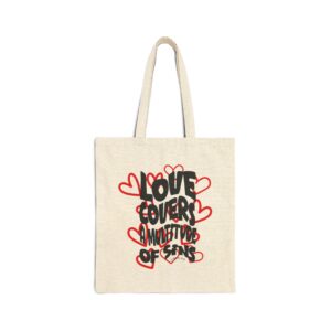 Canvas Tote Bag — "Love Covers a Multitude of Sins" Heart Design