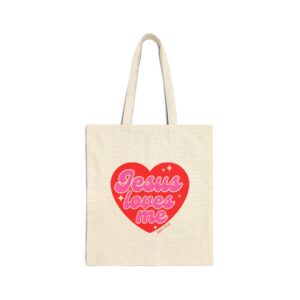 Tote Bag — "Jesus Loves Me" Heart Canvas Tote (Christian Gift, Valentine’s Day)