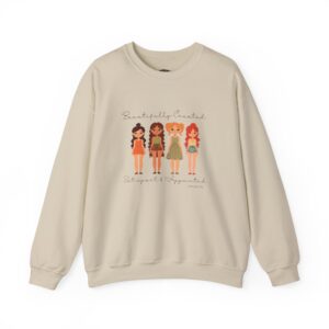 Crewneck Sweatshirt — "Beautifully Created Sweatshirt – Set Apart & Appointed (Jeremiah 1:5)" Girl Squad Graphic