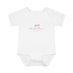 Baby Bodysuit – Pink Bow "Loved & Chosen" Infant Rib Onesie