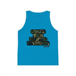 Kids Tank Top — "God's Son Friend Warrior" Camo Faith Tee