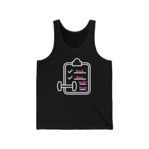 Fitness Checklist Tank Top — "Beauty, Brains, Squats & Prayers" Gym Tank