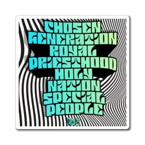 Psychedelic Typography Magnet — “Chosen Generation” Retro Op Art Fridge Sticker