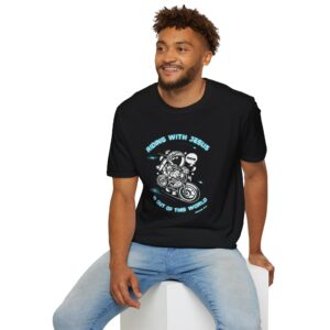 Christian Motorcycle & Space ThemeT‑Shirt — "Riding with Jesus" Spiritual Biker Tee