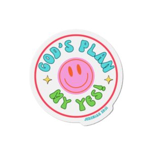 God's Plan My Yes! Die-Cut Magnet — Retro Smiley Christian Faith Sticker