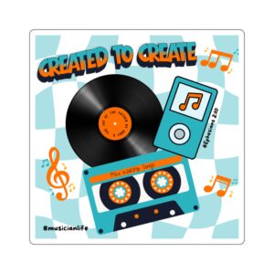 Created to Create Square Sticker — Retro Music Vinyl, Cassette & iPod Design