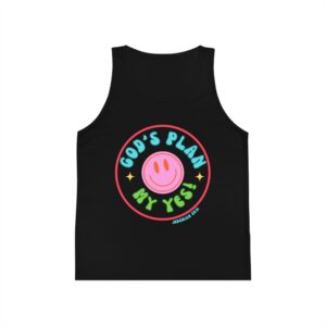 Kids Tank Top — "God's Plan My Yes" Colorful Smiley Faith Tank