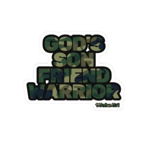 Camo 'God's Son Friend Warrior' Kiss-Cut Sticker — Christian Faith Military-Inspired Decal