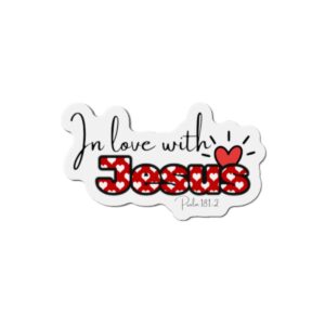Die-Cut Magnet — "In Love with Jesus" Red Heart Faith Refrigerator Magnet (Psalm 18:1-2)