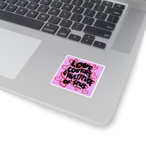 Square Sticker — "Love Covers a Multitude of Sins" Heart Design